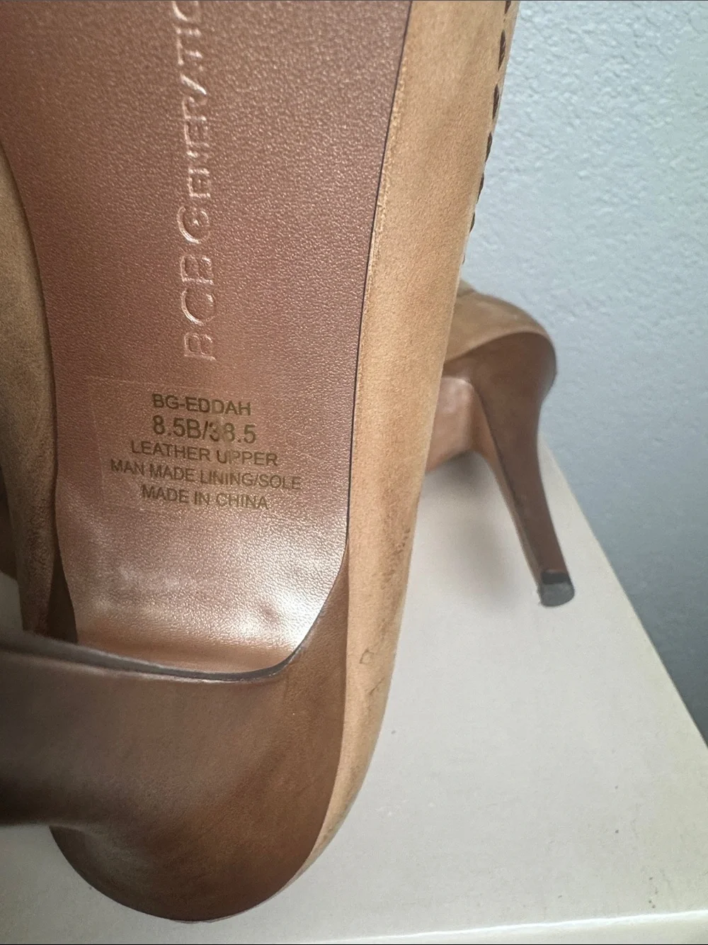 BCBGeneration Tan Cutout Stiletto Ankle Booties